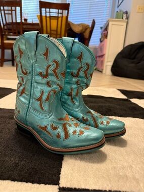 Laredo Metallic Turquoise Western Cowboy Boots - Youth